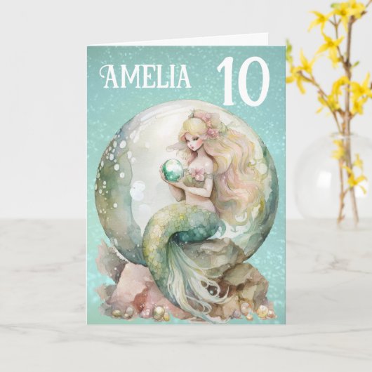 Mermaid Birthday Kaart (Gele Bloem)