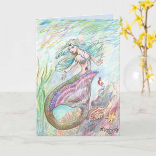 Mermaid Birthday Kaart (Gele Bloem)