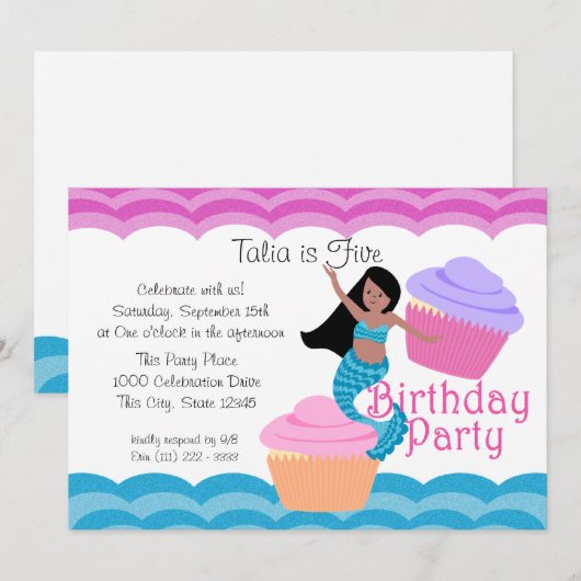 Mermaid Birthday Kaart (Voorkant / Achterkant)