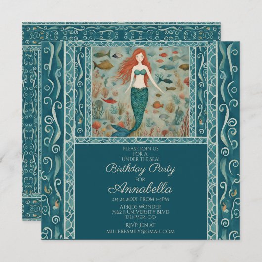 Mermaid Birthday Kaart (Voorkant / Achterkant)