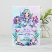 Mermaid Birthday Little Mermaid Uitnodiging (Staand voorkant)