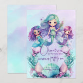 Mermaid Birthday Little Mermaid Uitnodiging (Voorkant / Achterkant)