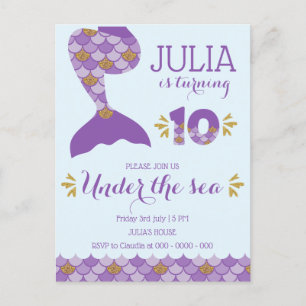Mermaid Birthday Mermaid Number 10 Uitnodiging Briefkaart