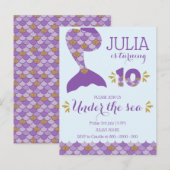 Mermaid Birthday Mermaid Number 10 Uitnodiging Briefkaart (Voorkant / Achterkant)