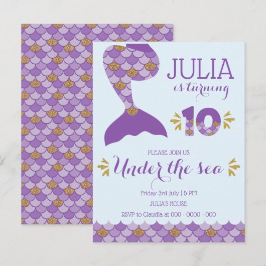 Mermaid Birthday Mermaid Number 10 Uitnodiging Briefkaart (Voorkant / Achterkant)