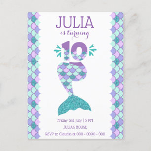 Mermaid Birthday Mermaid Number 10 Uitnodiging Briefkaart