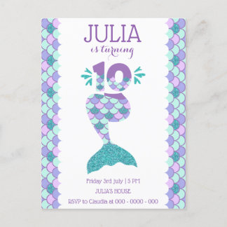 Mermaid Birthday Mermaid Number 10 Uitnodiging Briefkaart