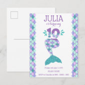 Mermaid Birthday Mermaid Number 10 Uitnodiging Briefkaart (Voorkant / Achterkant)