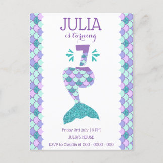 Mermaid Birthday Mermaid Number 7 Uitnodiging Briefkaart