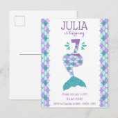 Mermaid Birthday Mermaid Number 7 Uitnodiging Briefkaart (Voorkant / Achterkant)