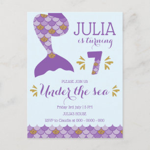Mermaid Birthday Mermaid Number 7 Uitnodiging Briefkaart