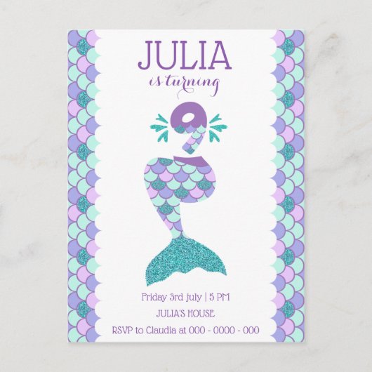 Mermaid Birthday Mermaid Number 9 Uitnodiging Briefkaart (Voorkant)