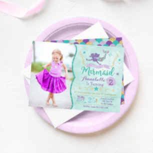 Mermaid Birthday nodigt u uit met foto Kaart