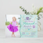 Mermaid Birthday nodigt u uit met foto Kaart (Staand voorkant)