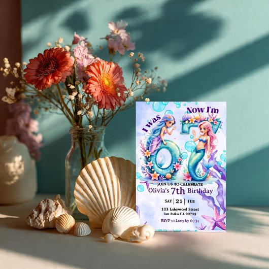 Mermaid Birthday Numbers 67 Kids Kaart