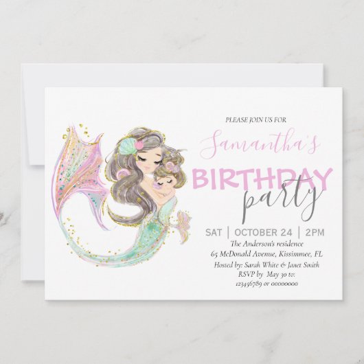 MERMAID BIRTHDAY ONDER DE ZEE PINK AANKONDIGING (Voorkant)