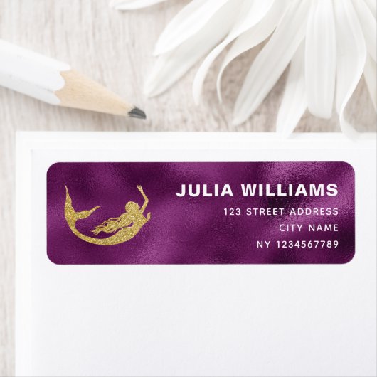 Mermaid Birthday Paars Gold Etiket (Insitu)