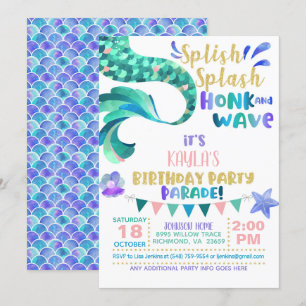 Mermaid Birthday Parade Invitation Kaart