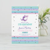 Mermaid Birthday Party Any Age 5e 6e 7e Uitnodigin Kaart (Staand voorkant)