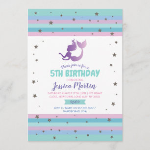 Mermaid Birthday Party Any Age 5e 6e 7e Uitnodigin Kaart