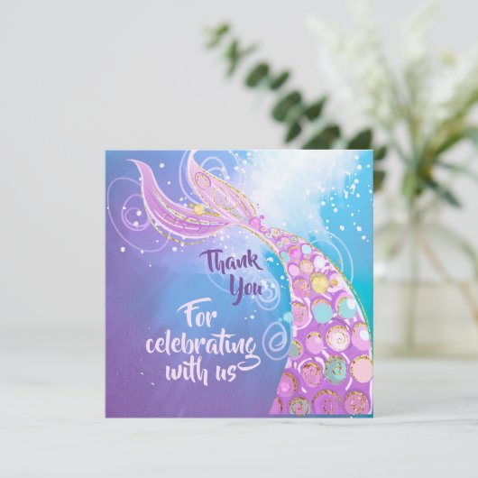 Mermaid Birthday Party Bash Bedankkaart (Staand voorkant)