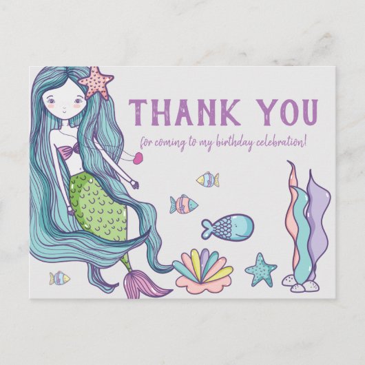 Mermaid Birthday Party Bedankt Briefkaart (Voorkant)