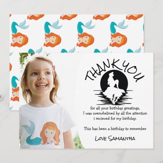 Mermaid Birthday Party Bedankt Kaart (Voorkant / Achterkant)