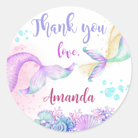 Mermaid Birthday Party Bedankt Ronde Sticker (Voorkant)