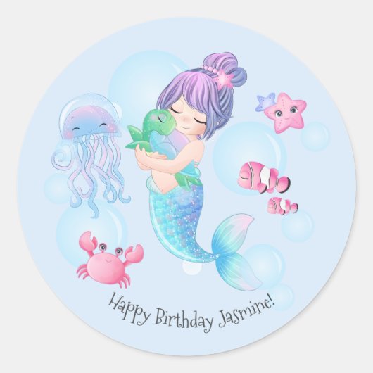 Mermaid Birthday Party Classic Round Sticker (Voorkant)