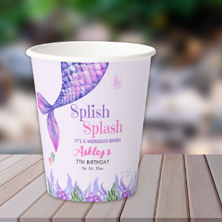 Mermaid Birthday Party Cups for Girls Papieren Bekers