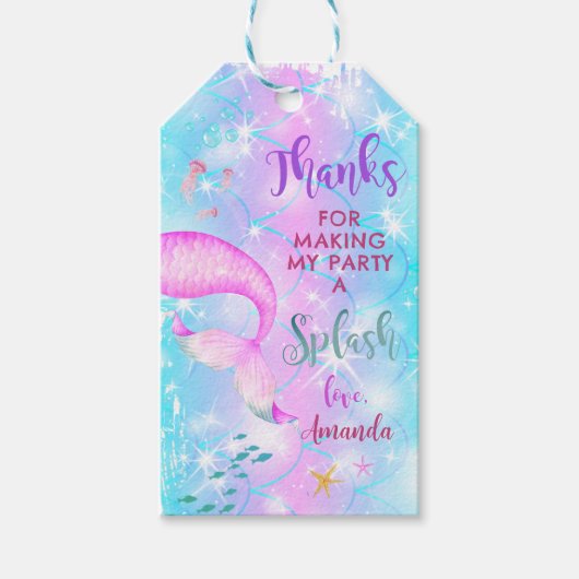 Mermaid Birthday Party Dank je wel Classic Cadeaulabel (Voorkant)