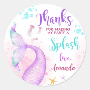 Mermaid Birthday Party Dank je wel Classic Ronde Sticker