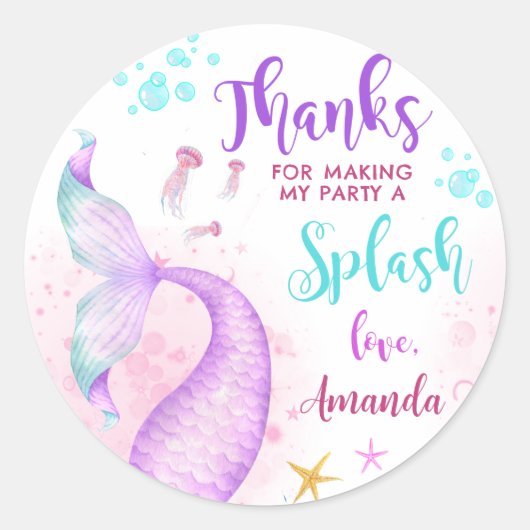 Mermaid Birthday Party Dank je wel Classic Ronde Sticker (Voorkant)