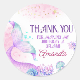 Mermaid Birthday Party Dank je wel voor je Ronde Sticker