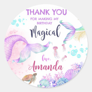 Mermaid Birthday Party Dank je wel voor je Ronde Sticker