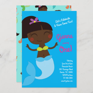 Mermaid Birthday Party Dark Skin Black Asian Kaart