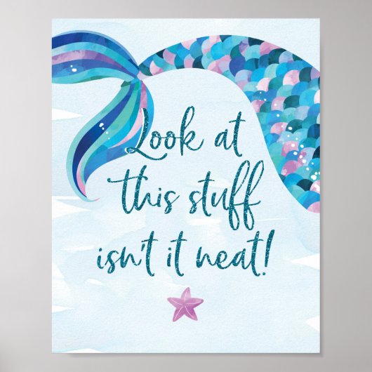 Mermaid Birthday Party Decorations Sign Poster (Voorkant)
