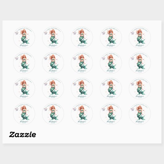 Mermaid  Birthday Party der The Sea Mermaid  Ronde Sticker (Vel)
