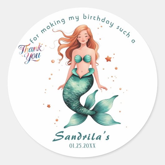 Mermaid  Birthday Party der The Sea Mermaid  Ronde Sticker (Voorkant)