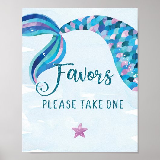 Mermaid Birthday Party Favors Sign Poster (Voorkant)