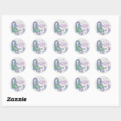 Mermaid Birthday Party - Gepersonaliseerd Ronde Sticker (Vel)