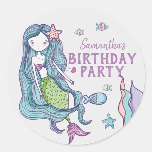 Mermaid Birthday Party - Gepersonaliseerd Ronde Sticker (Voorkant)