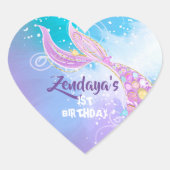 Mermaid Birthday Party Hart Sticker (Voorkant)