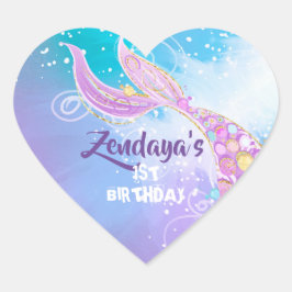 Mermaid Birthday Party Hart Sticker