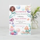 Mermaid Birthday Party Invitation for Girls Kaart (Staand voorkant)