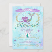 Mermaid Birthday Party Invitation Paars Blauwgroen Kaart (Voorkant)