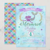 Mermaid Birthday Party Invitation Paars Blauwgroen Kaart (Voorkant / Achterkant)