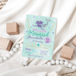 Mermaid Birthday Party Invitation Paars Blauwgroen Kaart