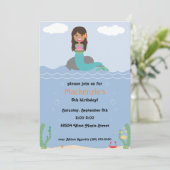 Mermaid Birthday Party Invitation - Tan/Dark Brown Kaart (Staand voorkant)