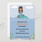 Mermaid Birthday Party Invitation - Tan/Dark Brown Kaart (Voorkant / Achterkant)